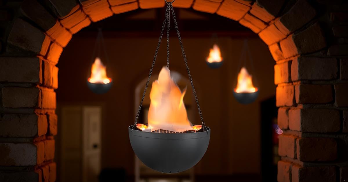 Aspen Creative 61168-02-1, Hanging Fire Flame Light Prop for Halloween, Christmas and Party Decor Black