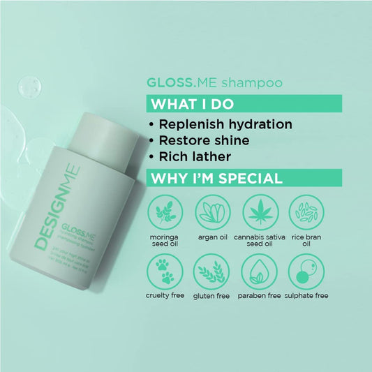 Design.Me GLOSS.ME Hydrating Shampoo | Hemp & Argan Oil Shampoo Adds Softness & Shine | Straight, Wavy, or Curly Hair Shampoo | Sulfate-Free & Color-Safe Moisturizing Shampoo for Dry Hair, 10 Fl Oz 🍁 All In One Marketplace Canada
