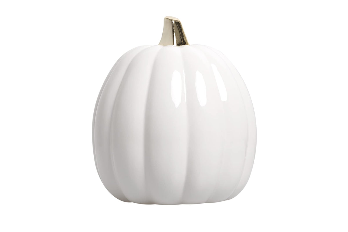 Pearhead White Ceramic Pumpkin, Home Fall Décor, Modern Holiday Home Decor, Trendy Halloween Decorations, White, Small
