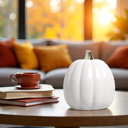 Pearhead White Ceramic Pumpkin, Home Fall Décor, Modern Holiday Home Decor, Trendy Halloween Decorations, White, Small
