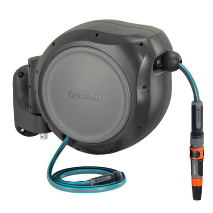 GARDENA 20502-80, Retractable Garden Hose Reel 75' x 1/2" Hose, Wall Mounted, Automatic Retraction & Length Lock for Easy Watering. Heavy Duty Swivel Bracket 180°, Includes Nozzle. Made in Europe 🍁 All In One Marketplace Canada