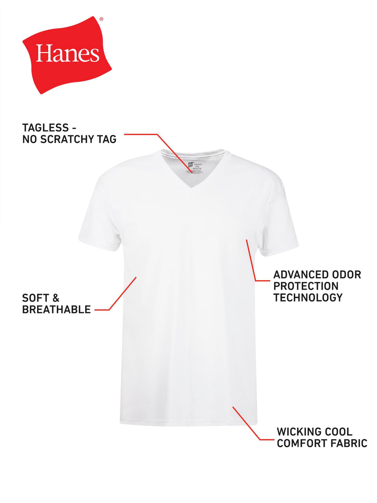 Hanes Men's ComfortSoft 4 Pack FreshIQ Cotton V-Neck T-Shirt, White, Large 🍁 All In One Marketplace Canada