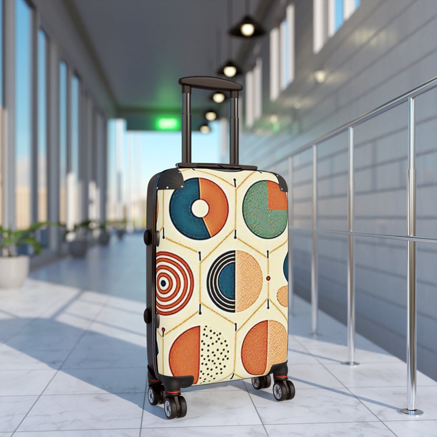 Geometrischer Mid-Century-Koffer – Retro-Handgepäck in bunten Farben