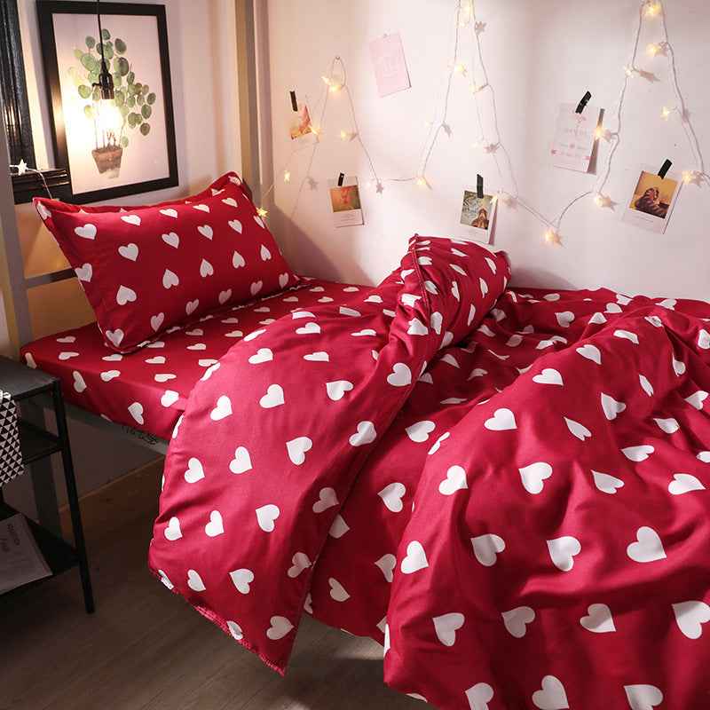 4-Piece Polyester Bedding Set – Geometric Print INS Style Bed Sheet & Quilt Cover Set