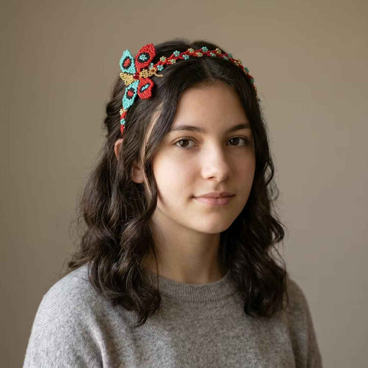 Beaded Headband with Butterfly Red