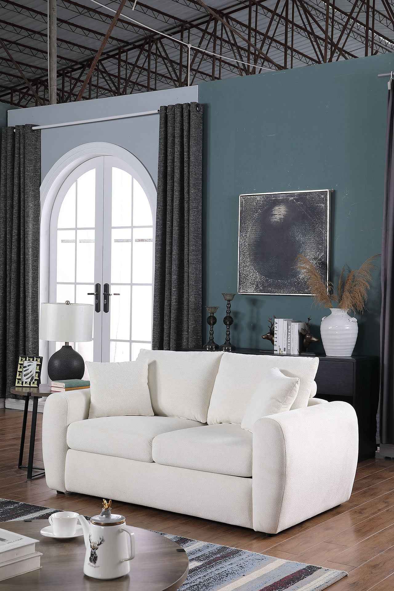 Modern Minimalist Beige Sofa – Comfortable Chenille 2 Seater Living Room Couch (Only US Delivery)