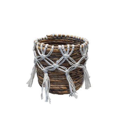 Banana Leaf & Macrame Tassel Planter Basket