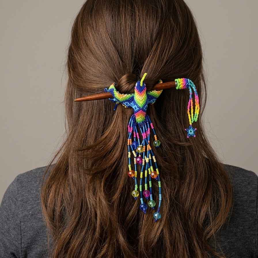 Royal Blue Hummingbird Beaded Hair Stick