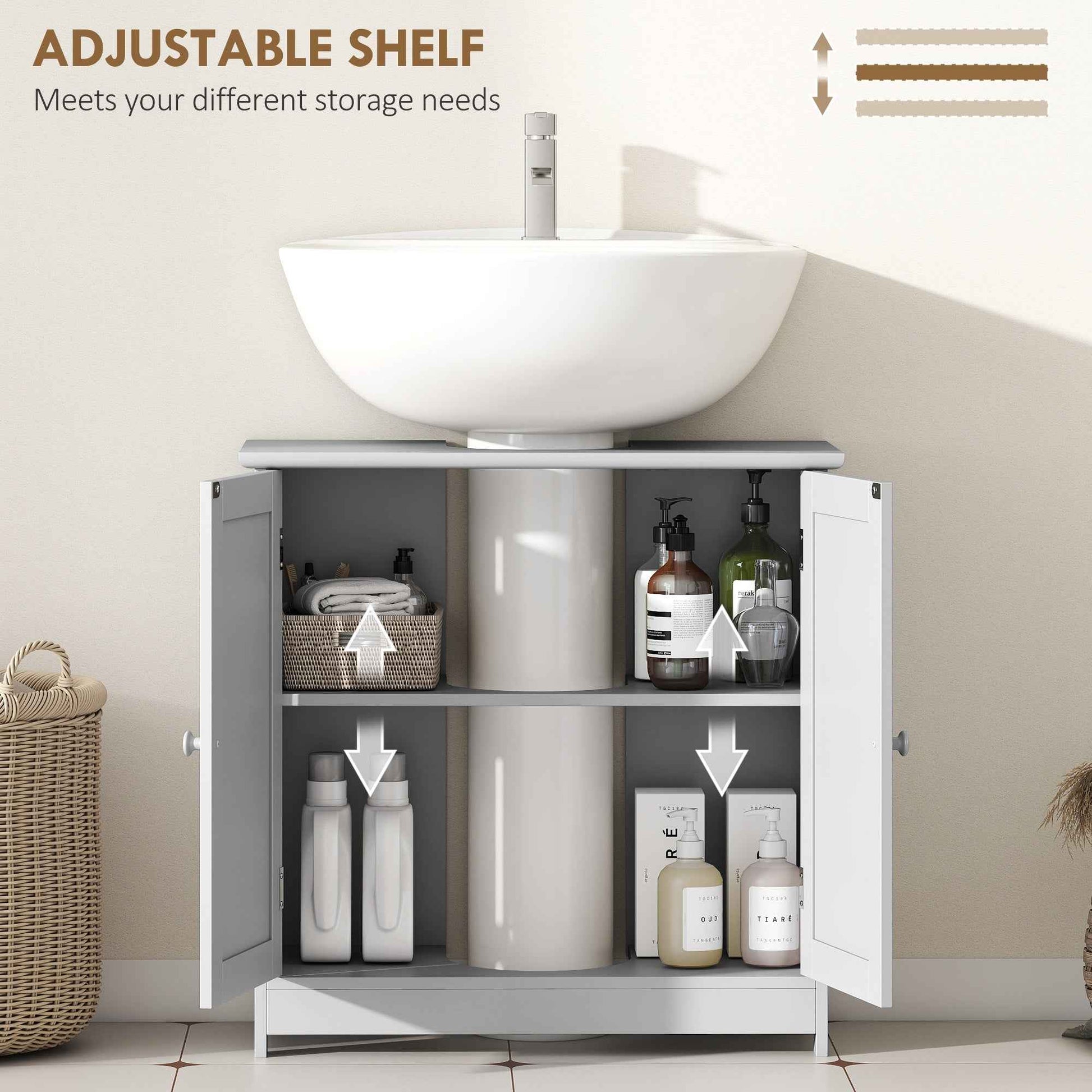 Modern Under Sink Bathroom Cabinet – MDF Vanity Storage Cabinet with Adjustable Shelf