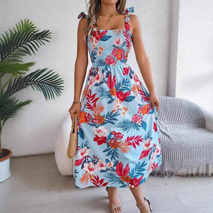 Women's Floral Print Suspender Corset Maxi Dress – Summer Holiday & Beach Dress (US Delivery Only)