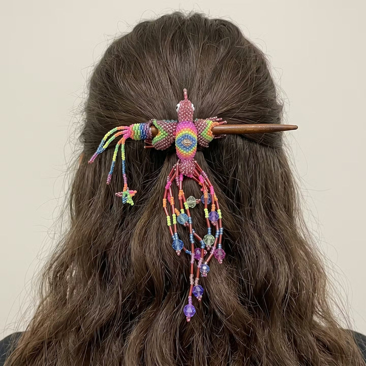 Dark purple Hummingbird Beaded Hair Stick