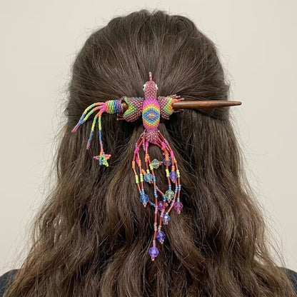 Dark purple Hummingbird Beaded Hair Stick