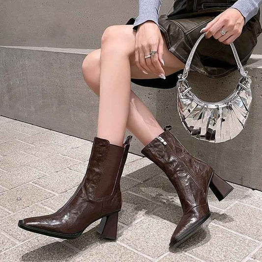 Women's Square Toe Chunky Heel Ankle Boots – European Style PU Fashion Boots