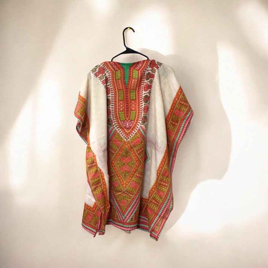 Red and Beige Printed Kaftan for Women