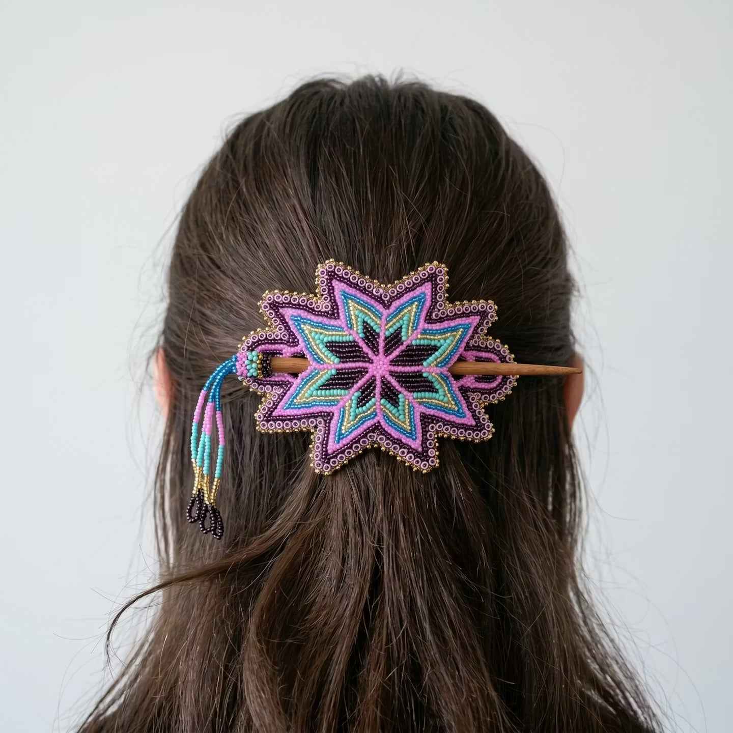 Purple Handmade Beaded Star Barrette
