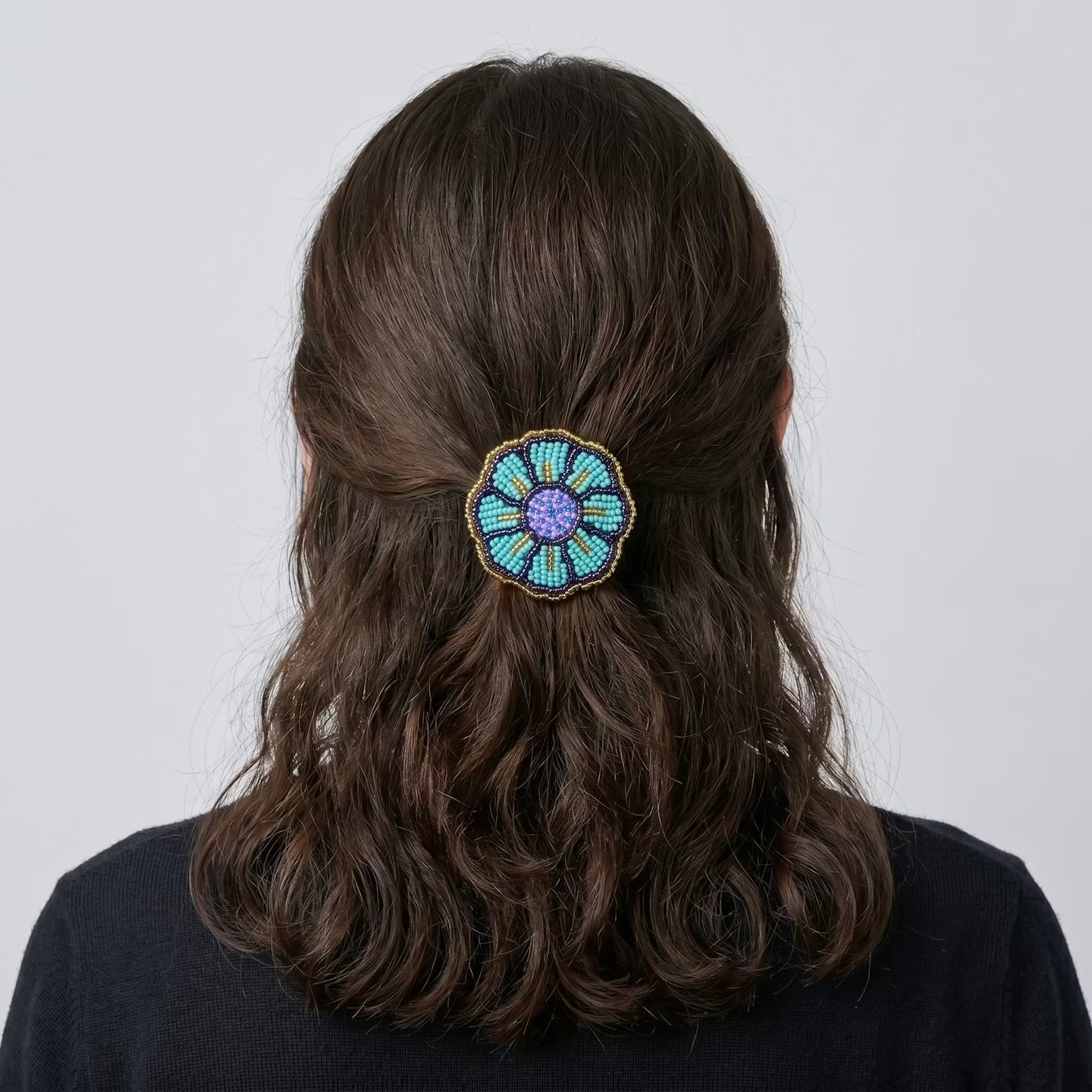 Turquoise Beaded Flower Barrette