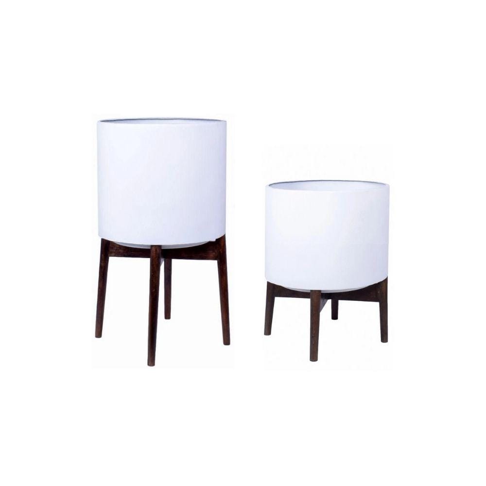 Zarita -Mid-Century Modern Plant Stand With White Planter