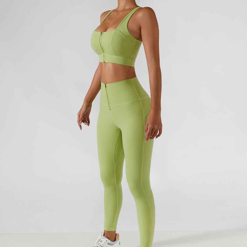 Women’s Ribbed One-Shoulder Yoga Set – Backless Sports Bra & Yoga Pants