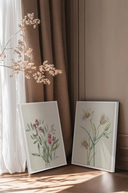 NATURE'S POEM DUO, 2 Oeuvres sur toile étirée, encadré Blanc (Collective)