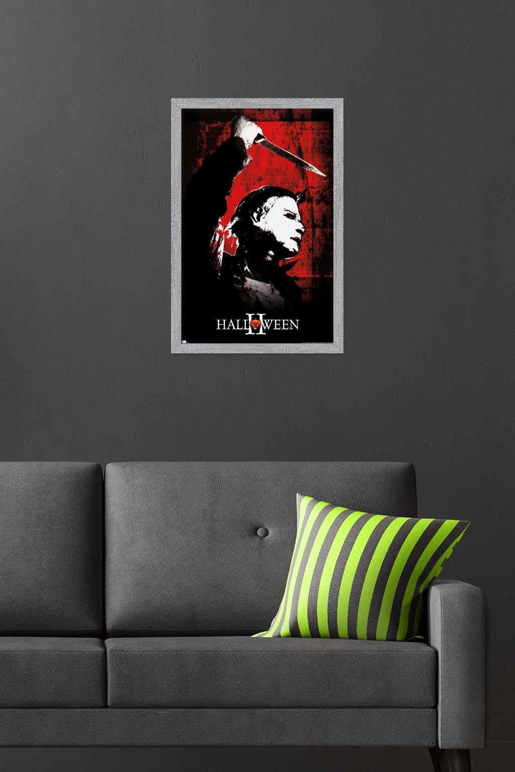 Halloween II - Red Wall Poster, 22.4L" x 14.7W", Gray Framed Version