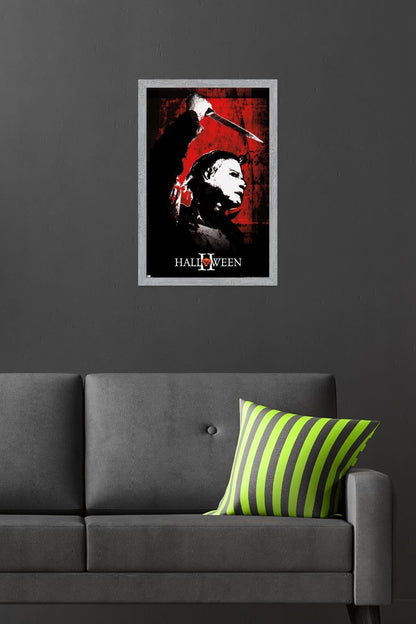 Halloween II - Red Wall Poster, 22.4L" x 14.7W", Gray Framed Version