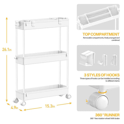SPACELEAD Slim Storage Cart,3 Tier Bathroom Rolling Utility Cart Storage Organizer Slide Out Cart, Mobile Shelving Unit Organizer Trolley for Office Bathroom Kitchen Laundry Room Narrow Places, White 🍁 All In One Marketplace Canada