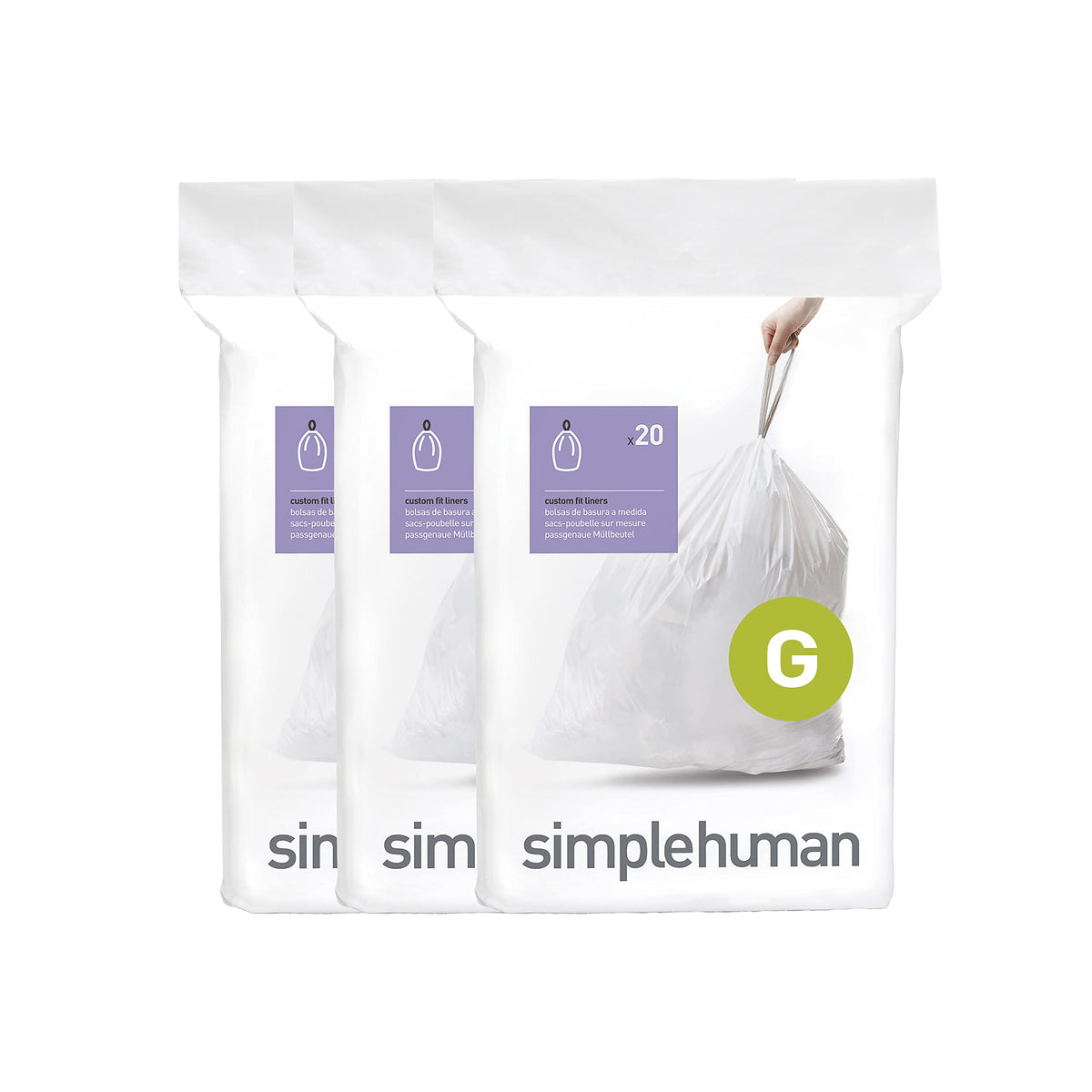 simplehuman Code G 60 Count, Dispenser Pack Custom Fit Liners, Drawstring Trash Bags, 30L / 8 Gallons, White 🍁 All In One Marketplace Canada