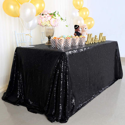 B-COOL Black Sequin Tablecloth Halloween Table Overlays Shimmer Table Cloth 90x90-inch Square Halloween Decoration Popular and Elegant Wedding Tablecloth
