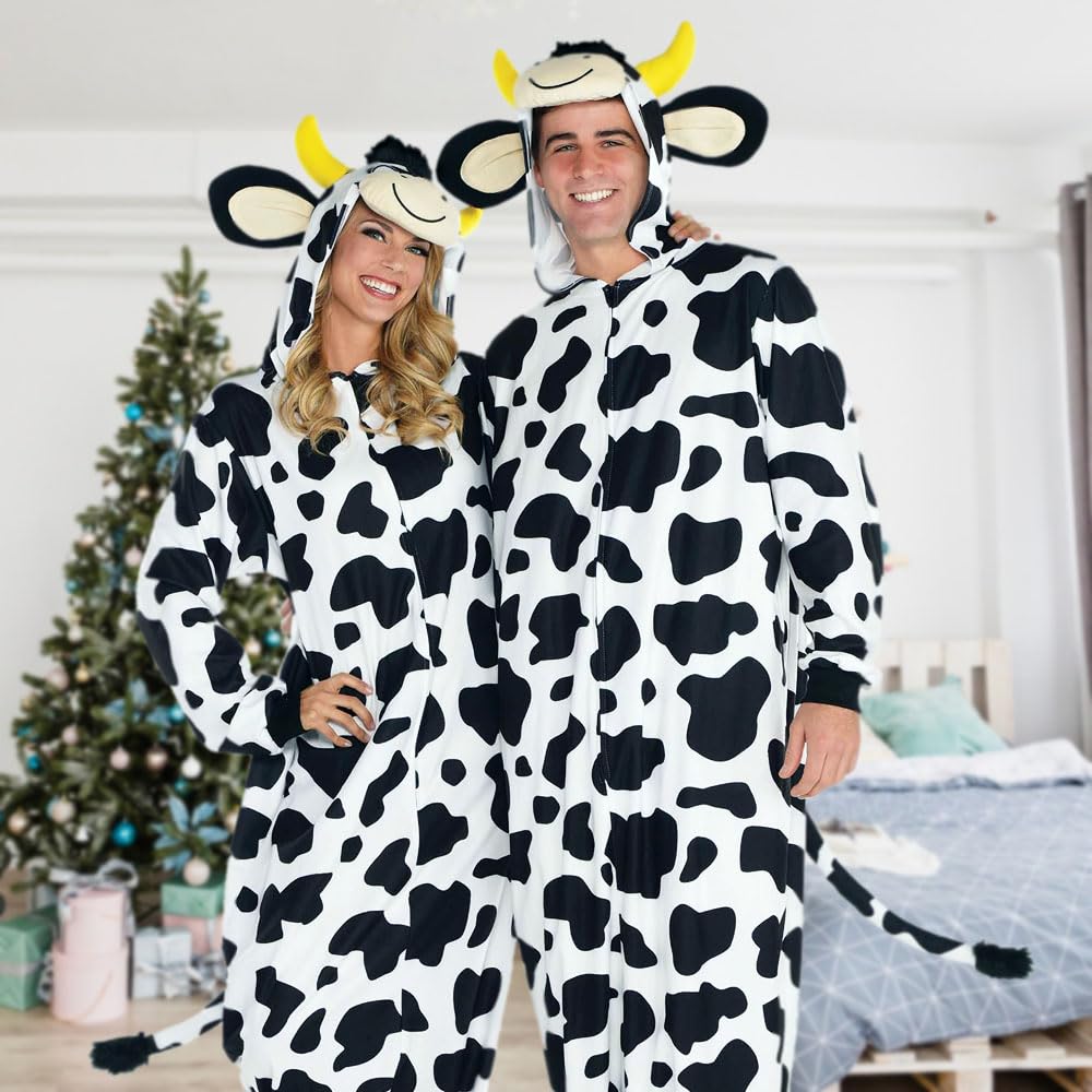 AMSCAN Zipster Cow One Piece Pajama Halloween Costume for Adults, Small/Medium, with Attached Hood and Tail