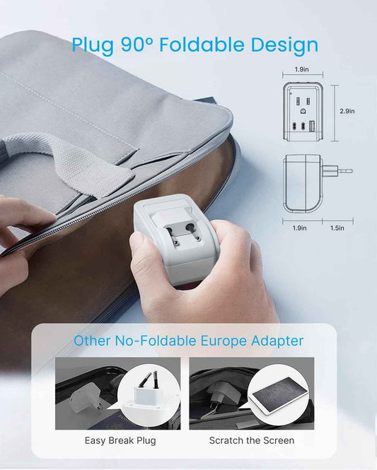 1 Pack European Travel Plug Adapter, VINTAR Foldable International Power Plug with 2 AC Outlets 3 USB Ports(2 USB C), Type C Travel Essentials Charger for Canada to Most of Europe Italy Spain France 🍁 All In One Marketplace Canada
