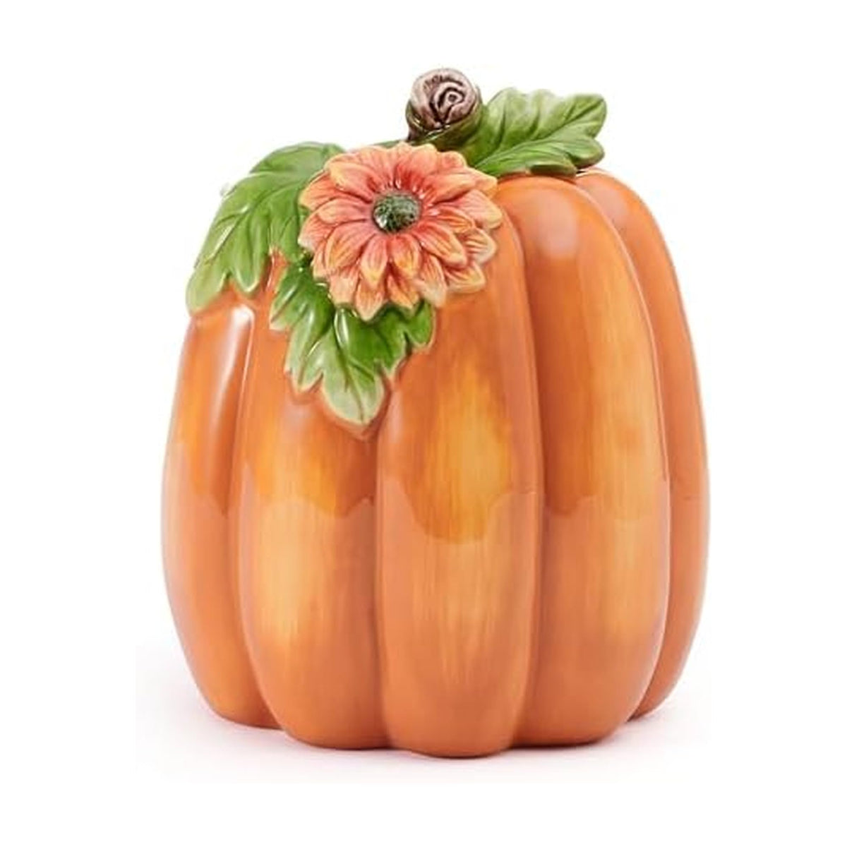 Fitz and Floyd Harvest Halloween Tall Flower Pumpkin Ceramic Figurine, 7 inch