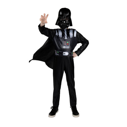 Star Wars Darth Vader Official Youth Halloween Costume - Printed Jumpsuit with Cape and Plastic Mask (M) Black