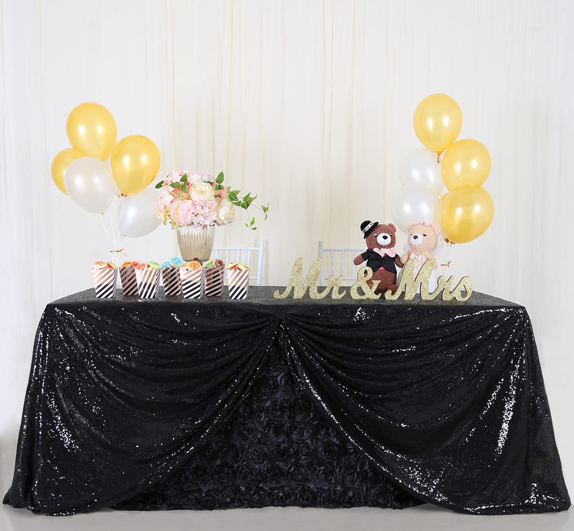 B-COOL Black Sequin Tablecloth Halloween Table Overlays Shimmer Table Cloth 90x90-inch Square Halloween Decoration Popular and Elegant Wedding Tablecloth