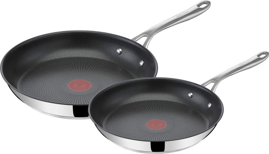 Jamie Oliver by Tefal Nonstick Coated Stainless Steel Pan Set 9.5" & 11", Induction Compatible, Oven Safe up to 500°F, Chef's Stainless Steel Skillet, Frying Pan, Kitchen Essentials, Silver 🍁 All In One Marketplace Canada