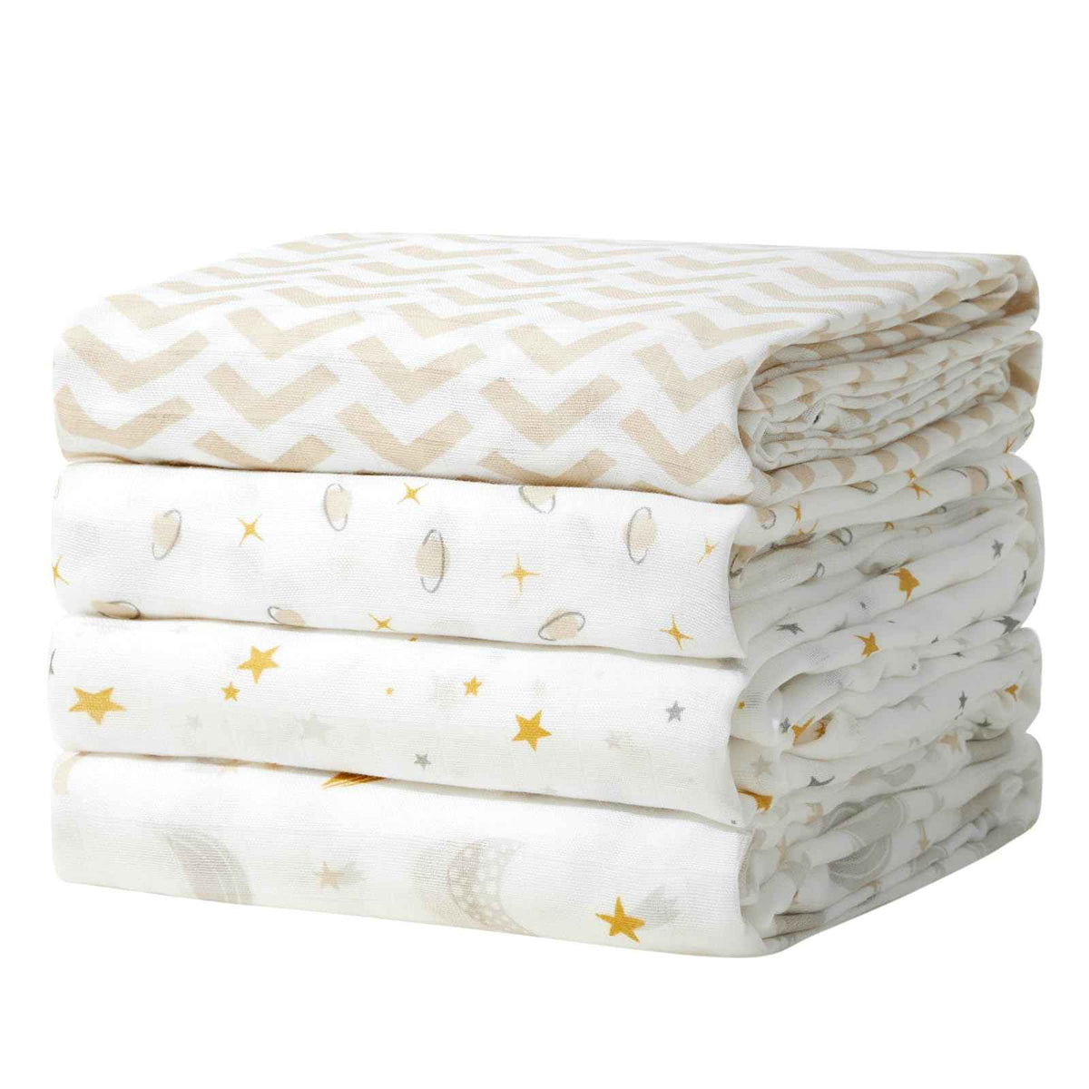 Momcozy Muslin Swaddle Blanket, 4 Pack Ultra Soft Neutral Swaddle Blankets, Breathable Large 47'' x 47'' Baby Infant Newborn Essentials, Boys Girls Receiving Blanket, Beige Star 🍁 All In One Marketplace Canada