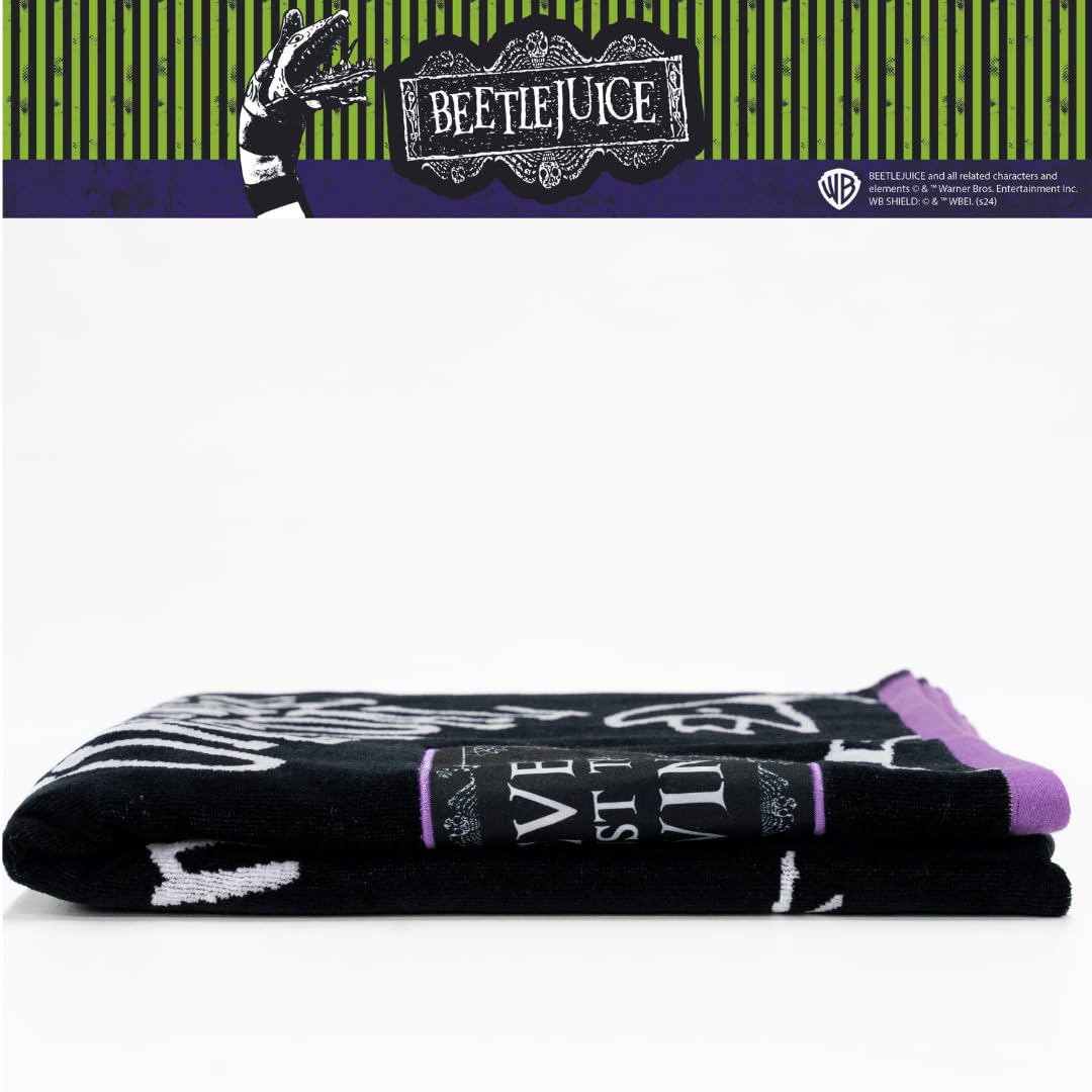Franco Luxe Beetlejuice Halloween Goth Super Soft Plush Oversized Cotton Jacquard Bath/Pool/Beach Towel, 64 in x 34 in, (Officially Licensed Product)