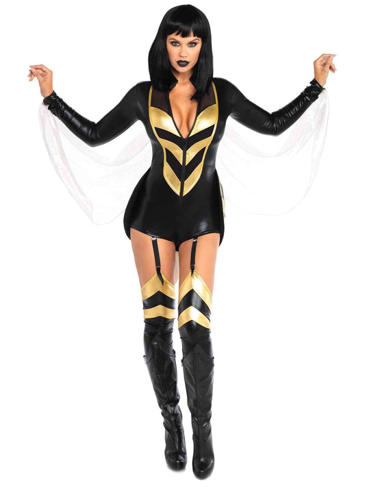 Leg Avenue Women's Hornet Honey Halloween Costume, Black/Gold, Small