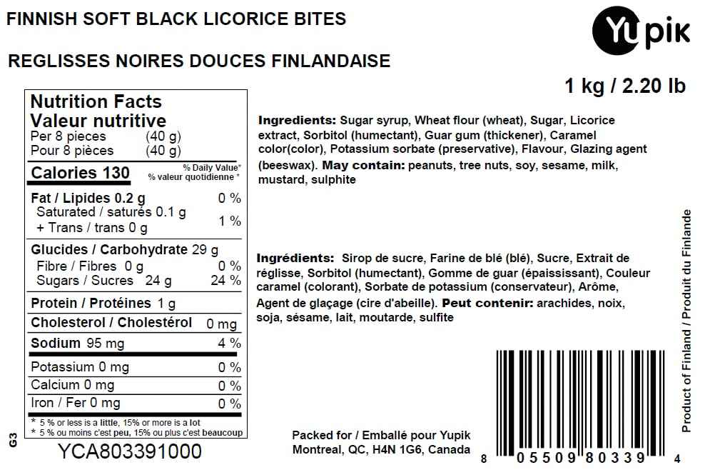 Yupik Finnish Soft Black Licorice Bites, 1 kg, Soft & Chewy Candy, Original Sweet Licorice Flavor, Fun Treat, Delicious Snack, Halloween Treats, Ideal for Gifting & Holidays