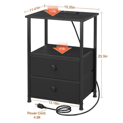 LOAKEKEL Night Stands Set 2, Bedside Table with Charging Station and LED Light, Nightstand with 2 AC Outlets and USB Ports, End Table with 2 Fabric Drawers for Bedroom, Living Room, Black, HETS02BK 🍁 All In One Marketplace Canada