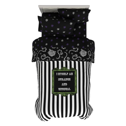 Franco Collectibles Beetlejuice Halloween Striped Bedding 4 Piece Super Soft Comforter and Sheet Set, Twin, (Officially Licensed Product)
