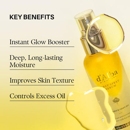 [2 Bottles] d'alba Piedmont Italian White Truffle First Spray Serum 100ml*2 Bundle, Vegan Skin Care, Hydrating Face Moisturizer, Glow Serum for Radiant Skin, Non Comedogenic, All In One Mist, Korean skincare, (100ml*2, Total 200ml)