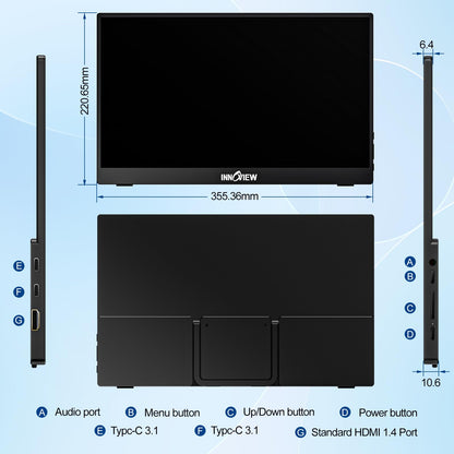 InnoView Portable Monitor 15.6" 1080P Portable Monitor for Laptop with Protective Sleeve Built-in 90° Adjustable Stand USB C HDMI Ultra-Slim Laptop Screen Extender for MacBook Phone PS Xbox Switch 🍁 All In One Marketplace Canada