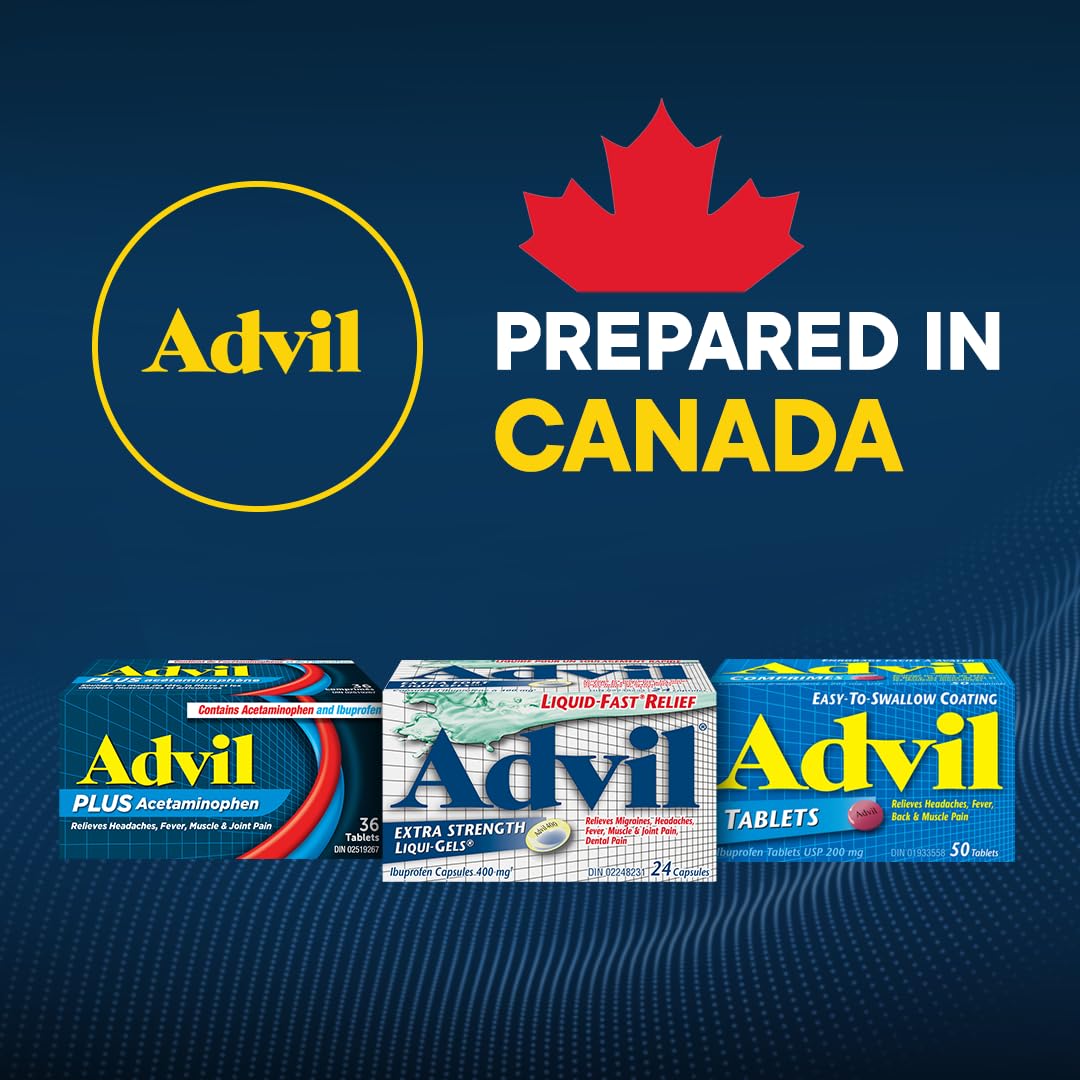 Advil Regular Strength Ibuprofen Pain Relief Liquid-Gels, Fast Acting Pain Relief for Migraine, Arthritis, Back, Neck, Joint, and Muscle Relief, 200mg (72 Count) 🍁 All In One Marketplace Canada