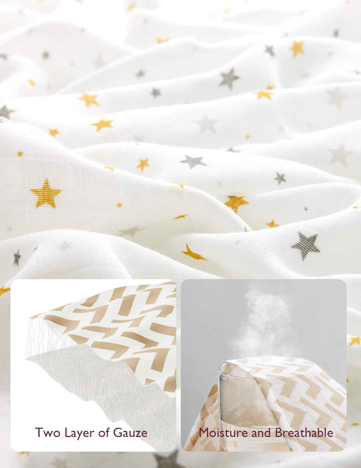 Momcozy Muslin Swaddle Blanket, 4 Pack Ultra Soft Neutral Swaddle Blankets, Breathable Large 47'' x 47'' Baby Infant Newborn Essentials, Boys Girls Receiving Blanket, Beige Star 🍁 All In One Marketplace Canada