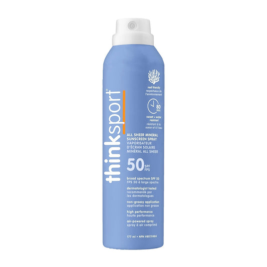 Thinksport SPF 50 All Sheer Mineral Sunscreen Spray – Air Powered, Waterproof Sport Sunscreen Spray – Safe, Natural Zinc Oxide Sun Protection, 6 Fl oz 🍁 All In One Marketplace Canada