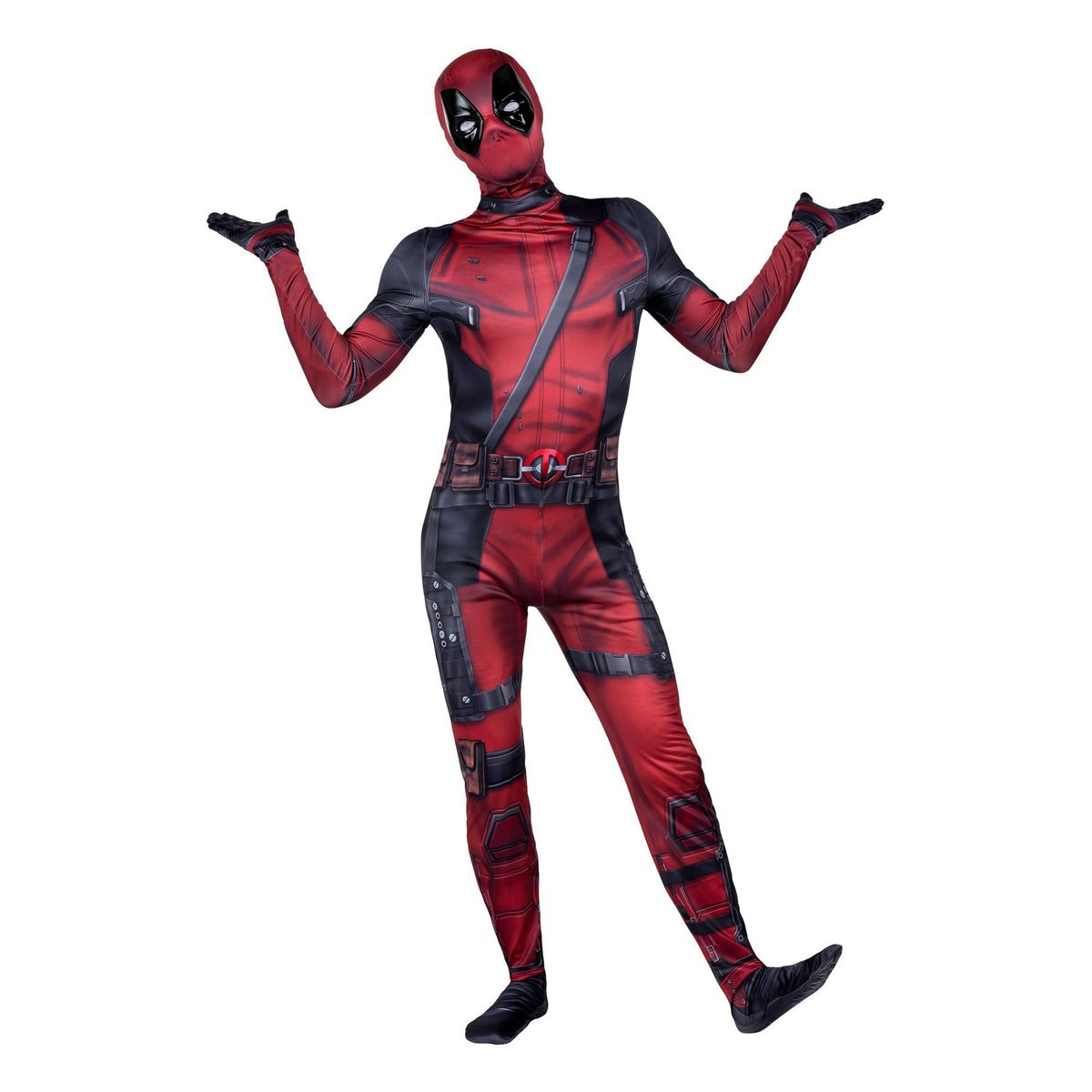 MARVEL Deadpool Official Adult Deluxe Zentai Halloween Costume - Stretch Spandex with Wrist Slits (S)