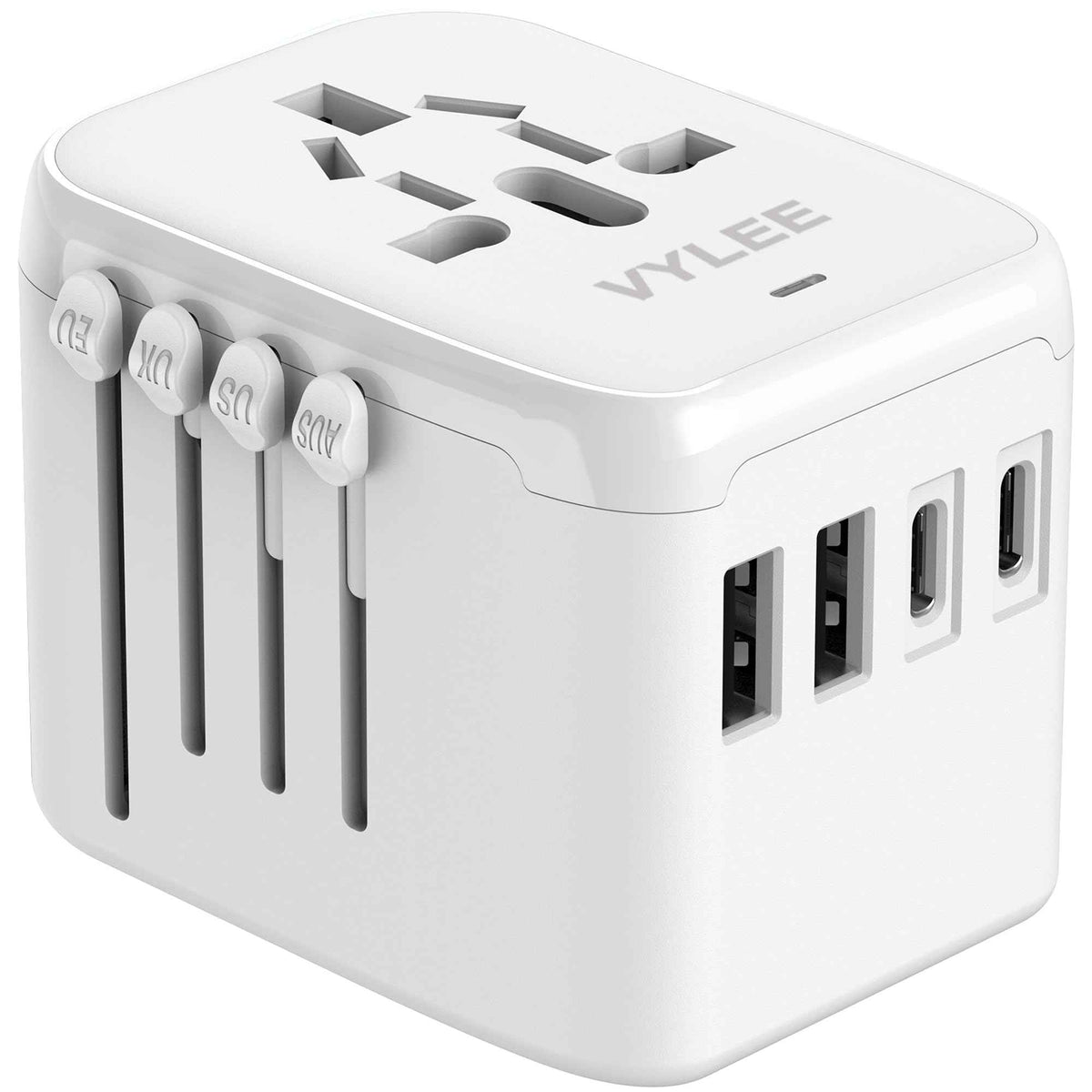 VYLEE Universal International Power Travel Plug Adapter, 5 in 1 European Travel Plug Adapter W/ 3.5A 2xUSB-A and 2xUSB C Wall Charger and Worldwide AC Outlet for Europe USA UK AUS Asia (White) 🍁 All In One Marketplace Canada