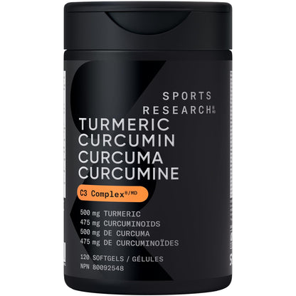 Sports Research® Turmeric Curcumin C3® Complex 500mg, Enhanced with Black Pepper & Organic Coconut Oil for Better Absorption; Non-GMO, Gluten Free & Third-Party Tested - 120 Liquid Softgels 🍁 All In One Marketplace Canada