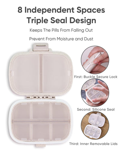 Holii Travel Pill Organizer, 8 Compartments Portable Pill Case, Daily Pill Box to Hold Vitamins, Small Pill Container for Pocket Purse Medicine Organizer（Khaki） 🍁 All In One Marketplace Canada
