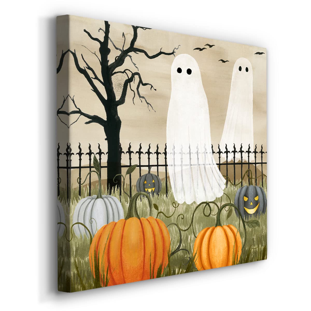 Renditions Gallery Modern Canvas Wall Art Pictures for Office Decorations Halloween Hunted Pumpkin Patch Premium Wall Hanging Wooden Artwork for Livingroom Kitchen Paintings - 24"X24" LT508